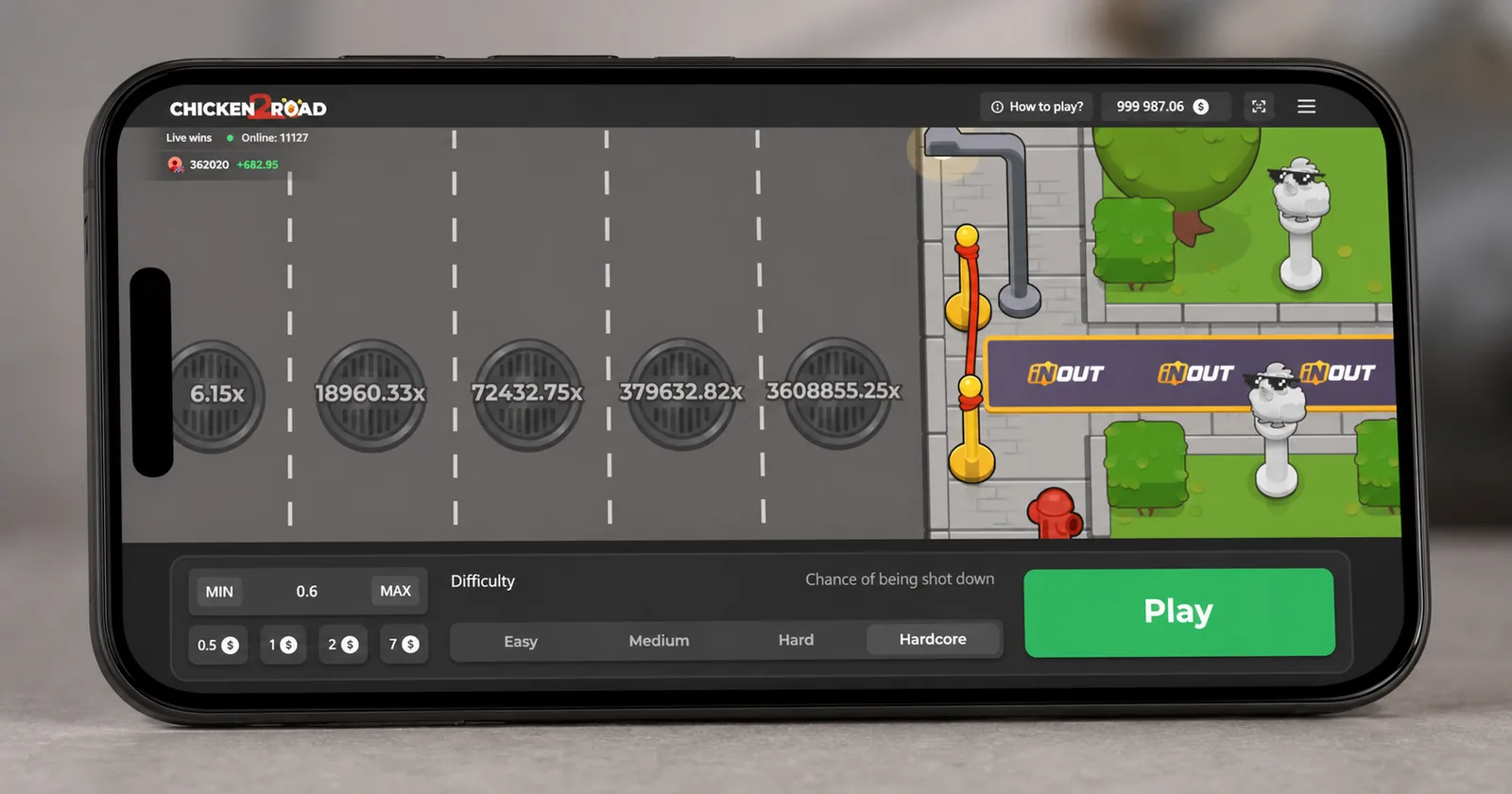 Chicken Road 2 2 2 screenshot - gameplay with live multiplier display and cash-out button