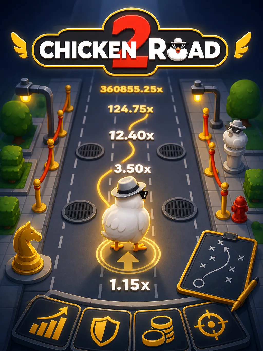 Chicken Road 2 2 2 strategy chart showing a cashout multiplier target of x1.5 to x2.5
